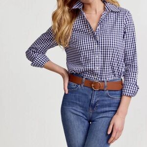 The Perfect Shirt by Rochelle Behrens No-Gape Blue & White Gingham Button Down